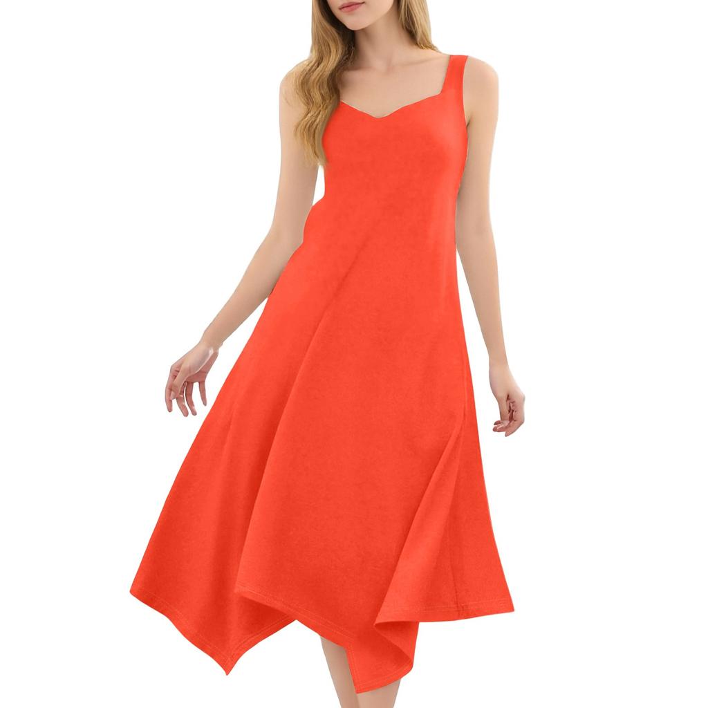 Женское повседневное модное платье миди без рукавов с круглым вырезом и нерегулярным подолом