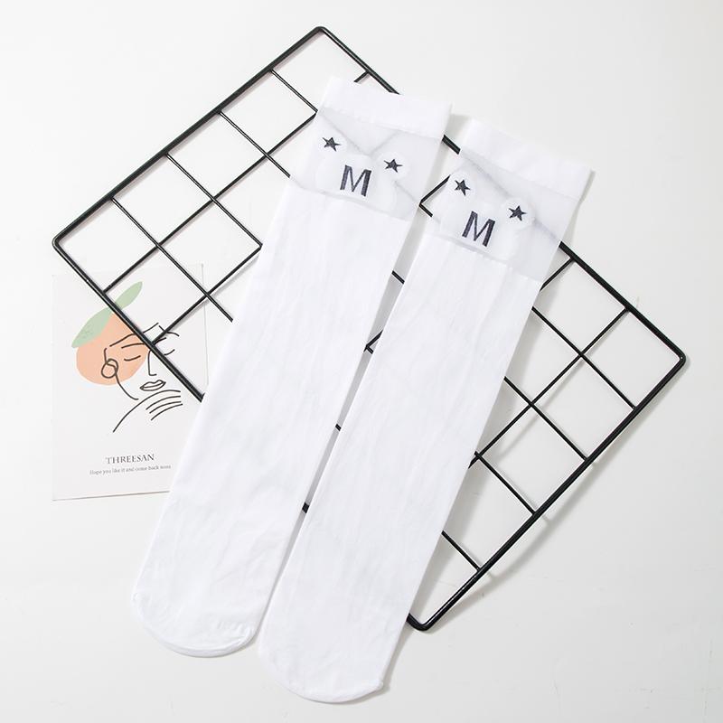 Белые школьные гольфы выше колена с мультяшным дизайном кошки/звезды/сердца/полоски для малышей, детей, учеников, чулки принцессы