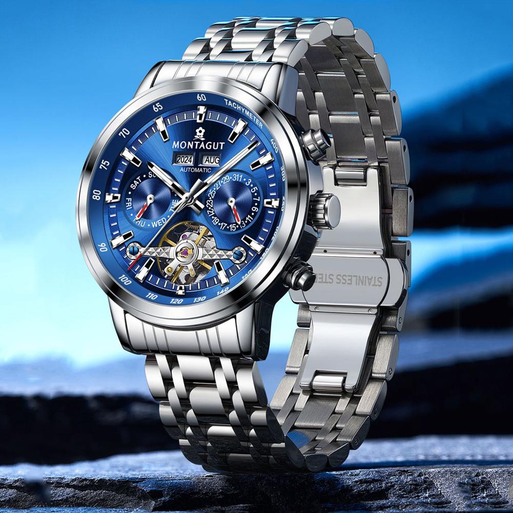 Tourbillon Watch for Men Waterproof Stainles Steel Hand Clock Date Men's Watches Luxury Brand Wristwatch