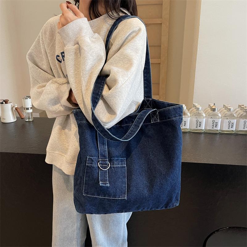 Ретро-сумка из денима, женская сумка через плечо, большая вместимость, портативная сумка для покупок, нишевая литературная японская и корейская повседневная универсальная сумка-тоут