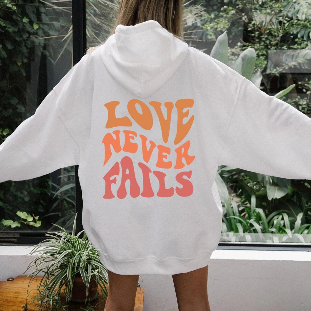 Красочная женская толстовка с капюшоном LOVE NEVER FAILS, модная эстетичная толстовка с карманом Tumblr, модный повседневный джемпер