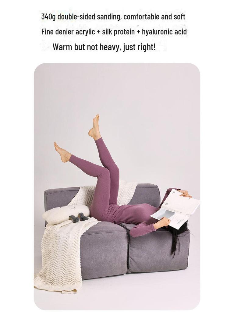 Женский теплый бархатный костюм с круглым воротником и гиалуроновой кислотой, тип А, облегающий согревающий топ и брюки на осень.