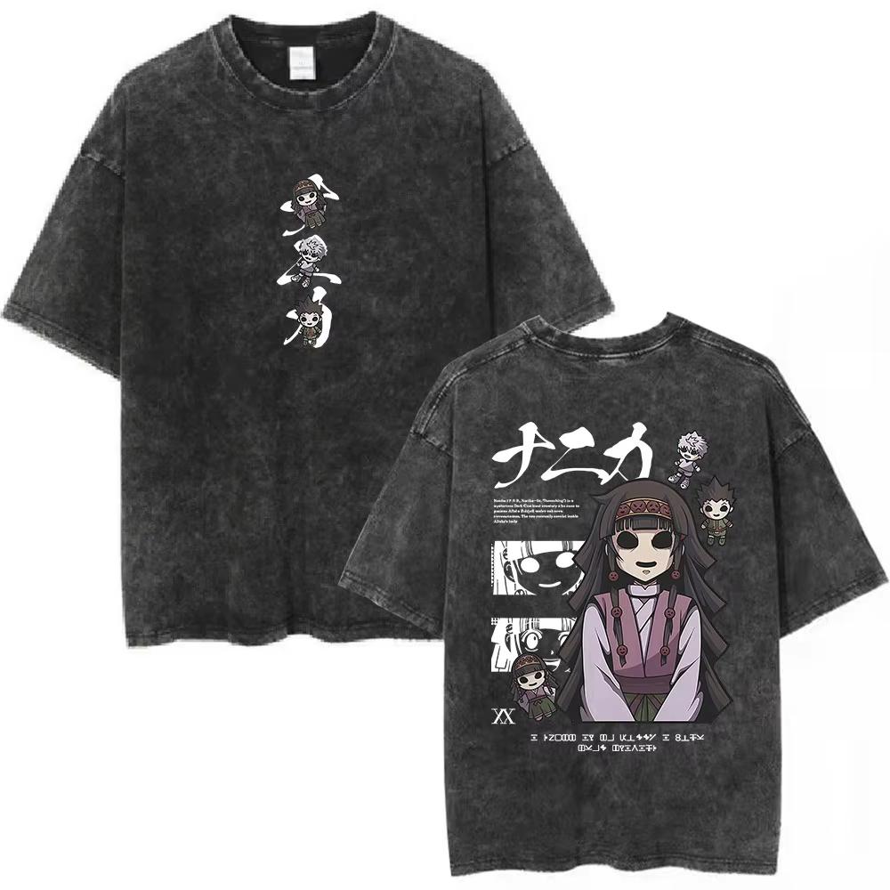 Vintage Washed Hunter X Hunter Hisoka Graphic T-shirt Unisex Anime Oversized Streetwear Short Sleeve Tee Tops Soft Cotton Breathable Comfortable