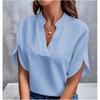 Women's Summer V-neck Elegant Shirt Solid Color Loose Short Sleeve Casual Top