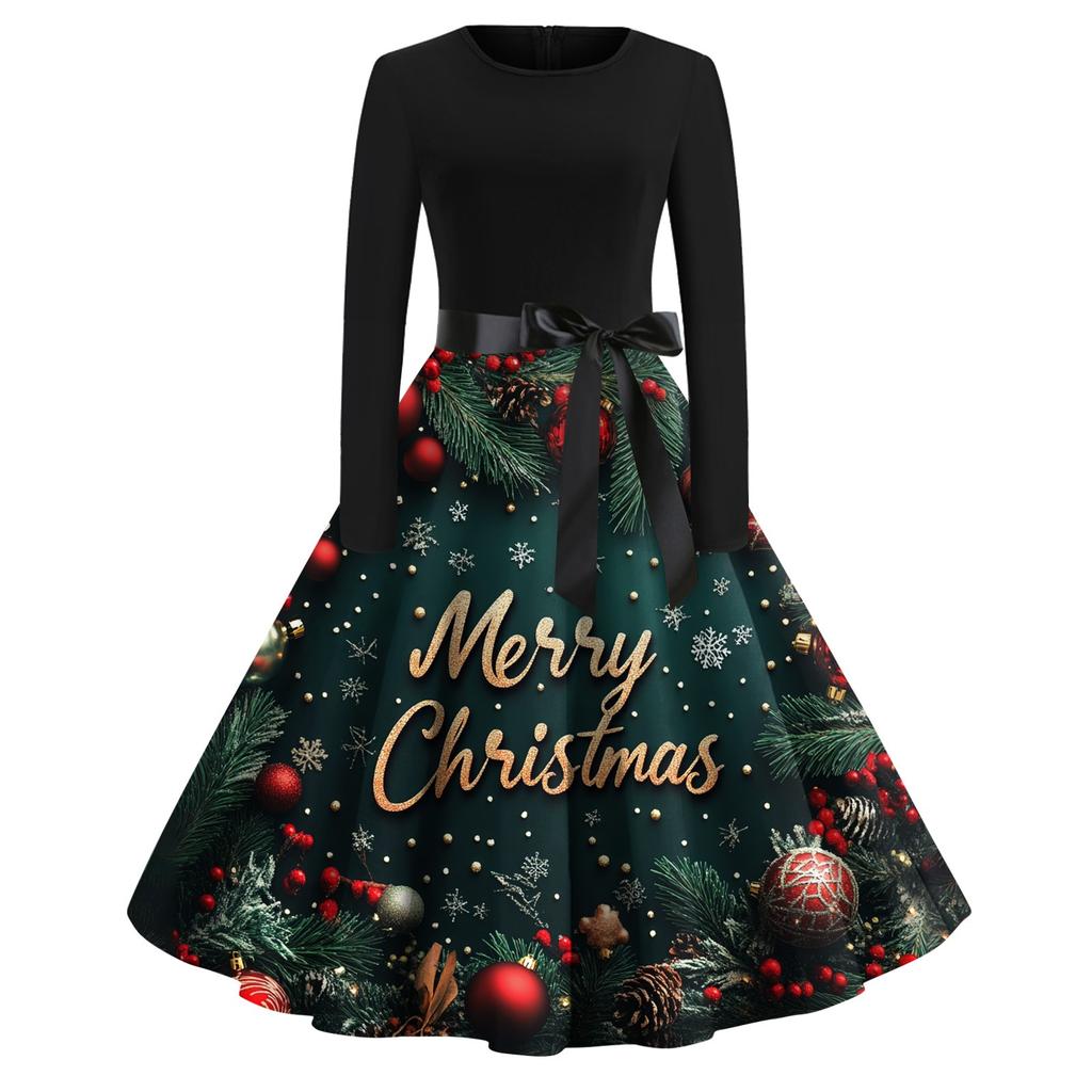 Женское повседневное и модное винтажное платье с круглым вырезом и принтом