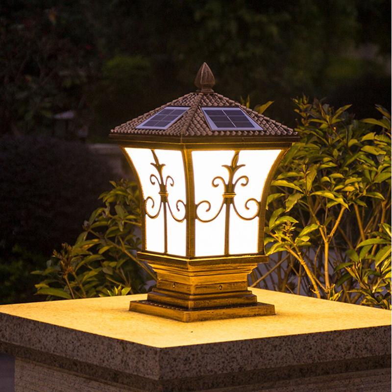 Outdoor Solar Pillar Light for Garden Courtyard Pathway Waterproof 3 Color Changing Light Sensing Energy-saving Patio Lighting
