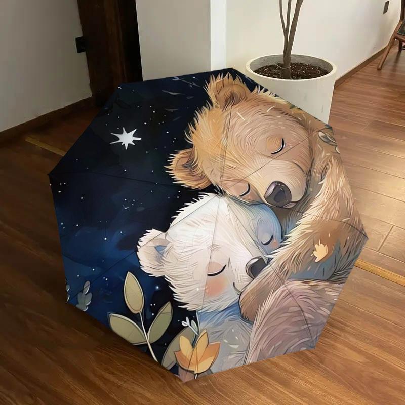 1pc Sleeping Bears Under Starry Sky Umbrella with Plastic Handle,Suitable for All Seasons Home Travel Outdoor UmbrellaDD093