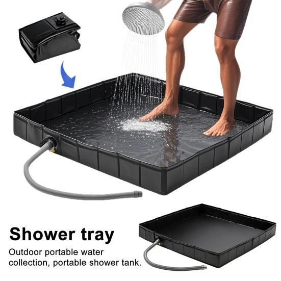 Outdoor Shower Base with Detachable Drain Pipe Foldable Waterproof PVC Outdoor Camping Beach RV Shower Pan Floor Stall
