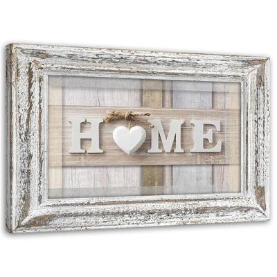 Печать на холсте, надпись Home пастелью с рамкой