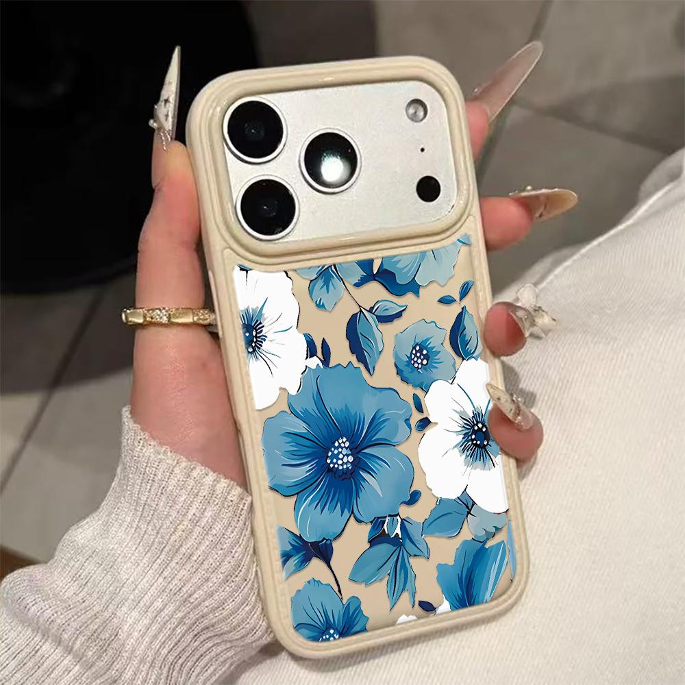 Синий Премиальный Цветочный Чехол Для Телефона Для IPhone 17 17Air 16 15 Чехол Для IPhone 11 13 12 14 Pro Max 16 15 14 Plus Чехол Funda