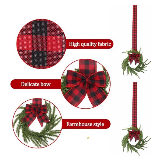 6 Pcs Mini Christmas Wreaths Artificial Norfolk Pine Wreath Small Cabinet Wreath with Bow for Kitchen Window Front Door Holiday Decor