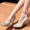 2025 женские летние новые стильные модные дизайнерские туфли с круглым носком и высоким каблуком, элегантные вечерние босоножки без застежек, большие размеры