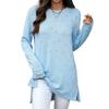 New Solid-color Round-neck Loose Long-sleeved Slit T-shirt Top for Women In Autumn and Winter