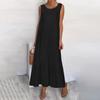 Spring Summer Large Size Women's Long Cotton Linen Dresses Solid Casual O Neck Sleeveless Dress