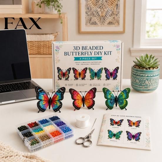 Mini Butterfly Decorations 3D Beaded Craft Kit, Tiny Animal DIY Handmade Art Set Kit For Adults with Instruction, Cute 4-Pack Butterflies Beadwork for