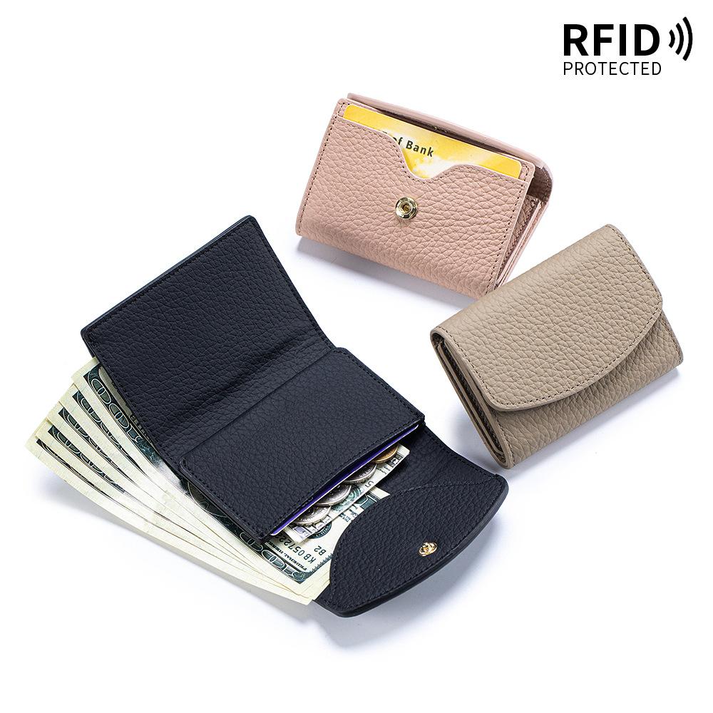 Маленький кожаный RFID-кошелек для женщин с отделением для монет, компактный трехскладной мини-карманный кошелек с отделением для купюр и держателями для карт