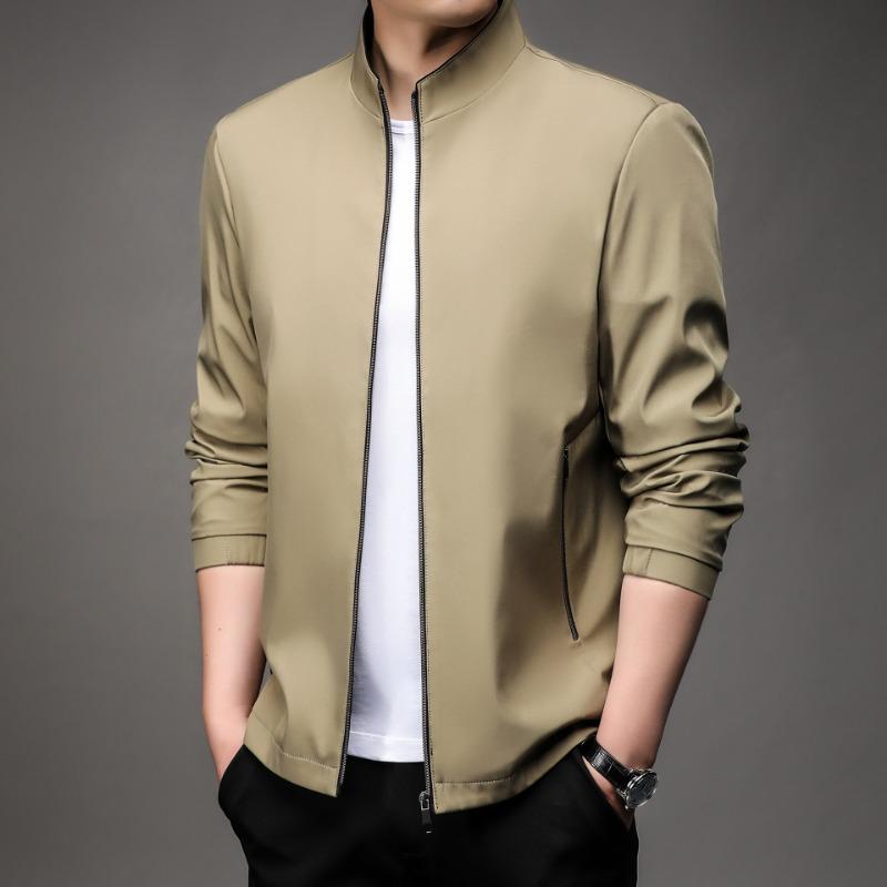 Men S Stand Collar Solid Color Long Sleeve Casual Business Jacket