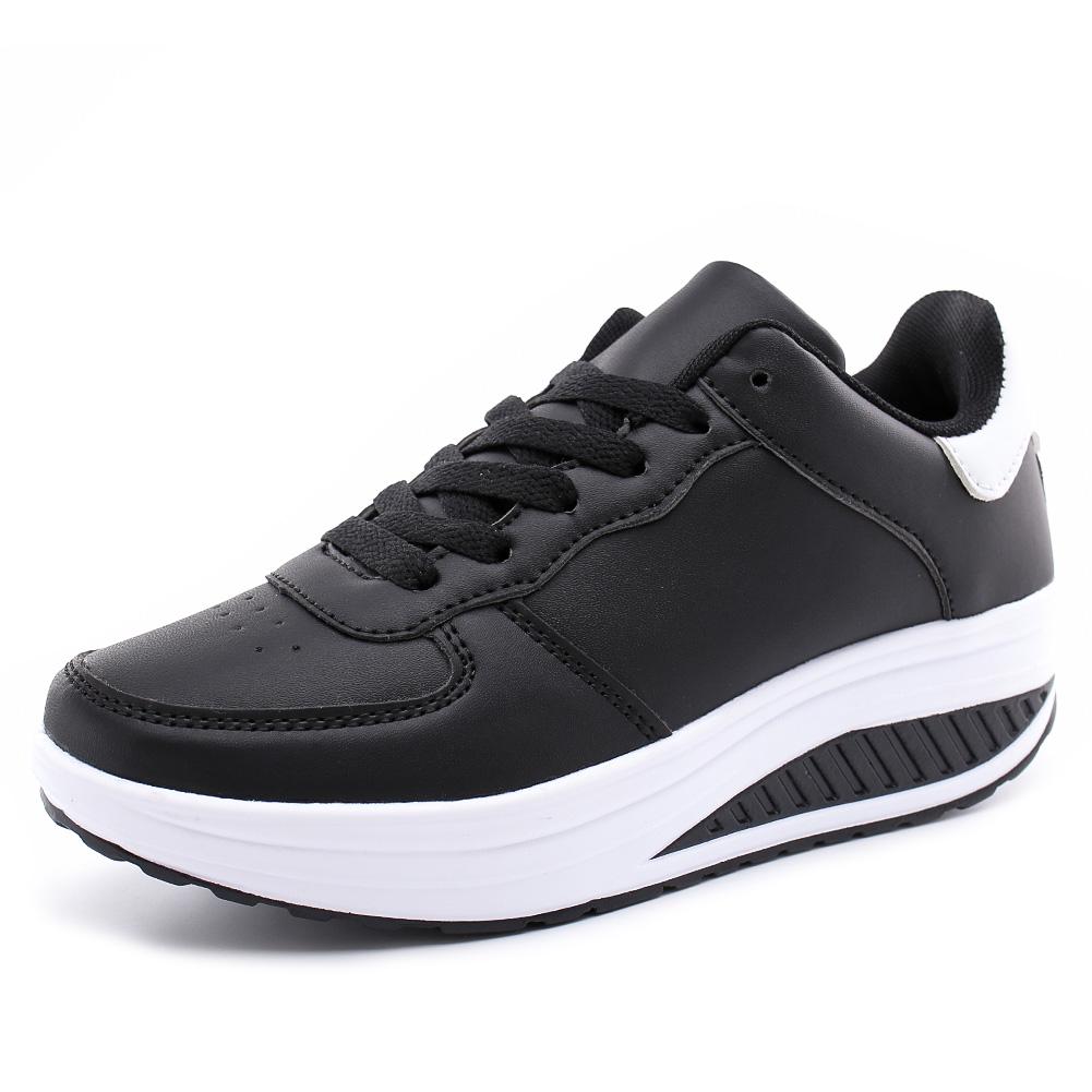 Women Thick-soled Sports Shoes PU Leather Outdoor Sneakers Non-slip Rocker Shoes Fashion Platform Shoes