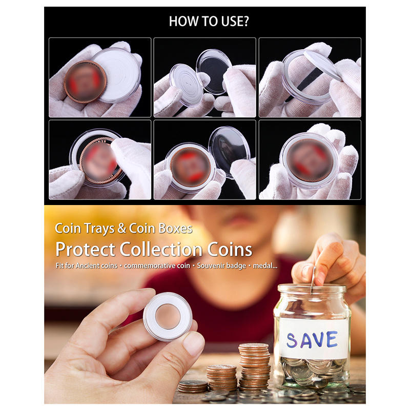 100PCS Clear Coin Holder Capsule Case with Protector Gasket Plastic Storage Box for Collectable Coins Medal Collection Supplies