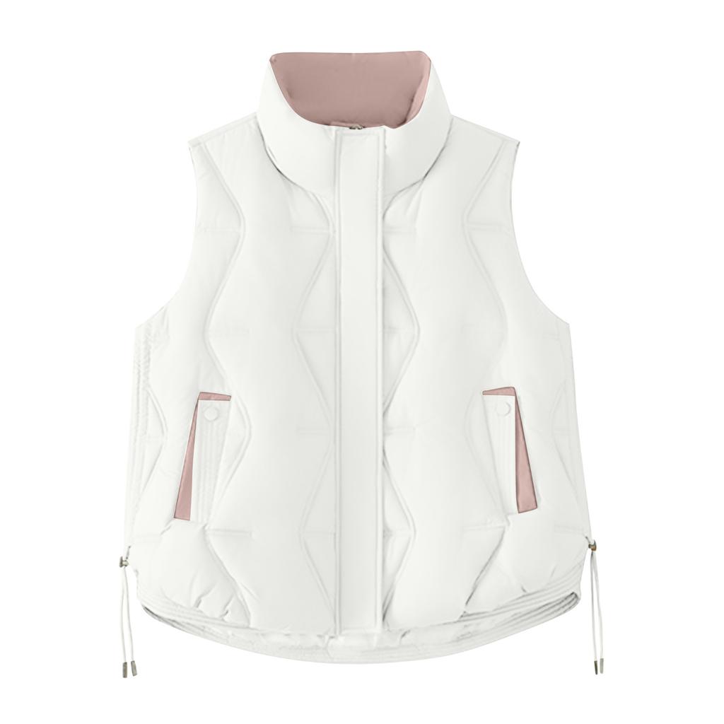 Женский модный жилет на пуговицах однотонного цвета со стоячим воротником и карманами