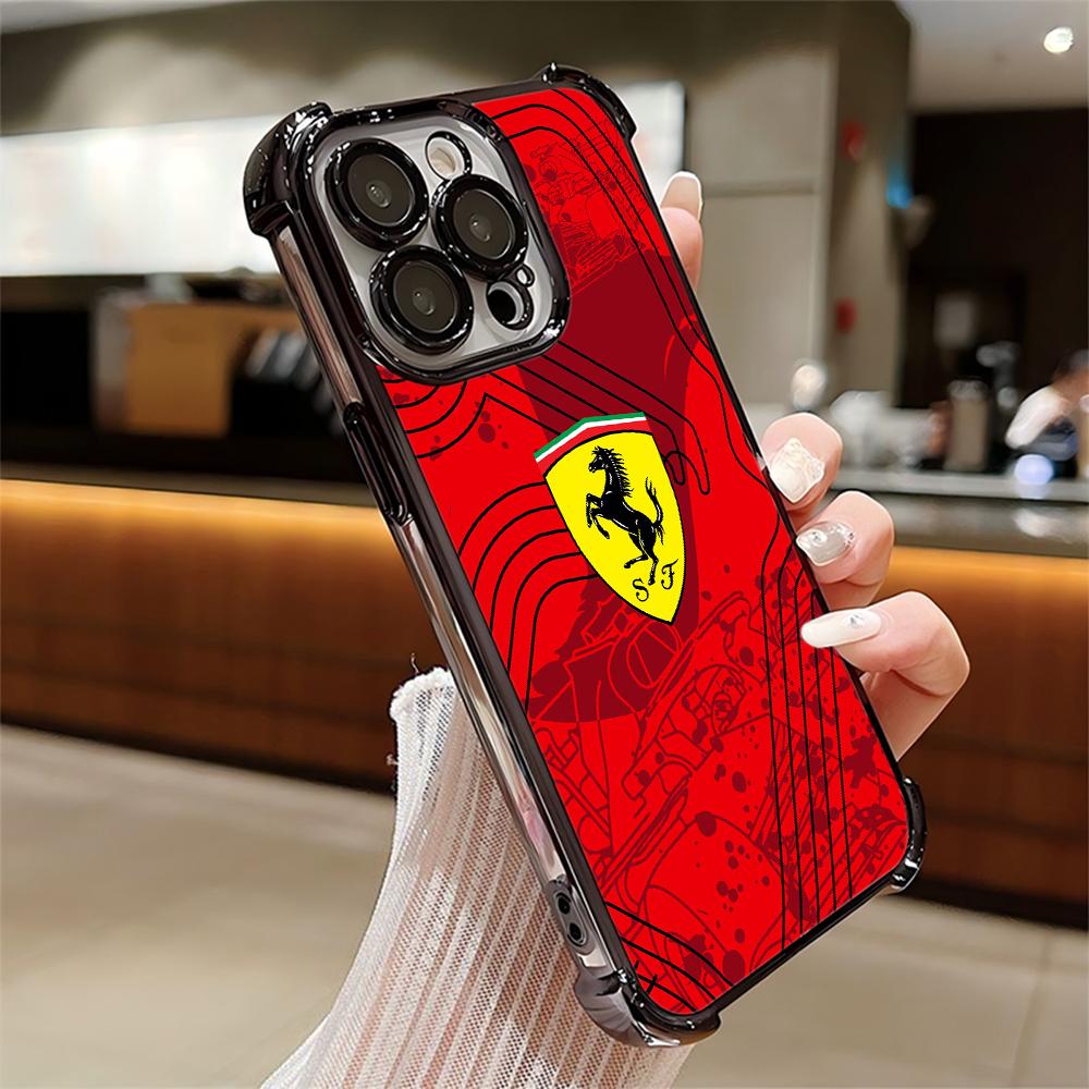 Popular car logo F-Ferraris Plating Phone Case For iPhone 17 16e 15 14 13 12 11 Pro Max X XR XSMax 7 8 Mini Air Plus Anti-Fall