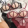 2022 New Thin Cup Underwear Sexy Lace Breathable Push Up Bra Set Women Romantic Burgundy Stripe Bandage Brassiere and Panties
