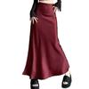 Women Fishtail Skirt High Waist Fishtail Hem Maxi Skirt Solid Color Retro Satin Texture Hip Wrapped Skirt