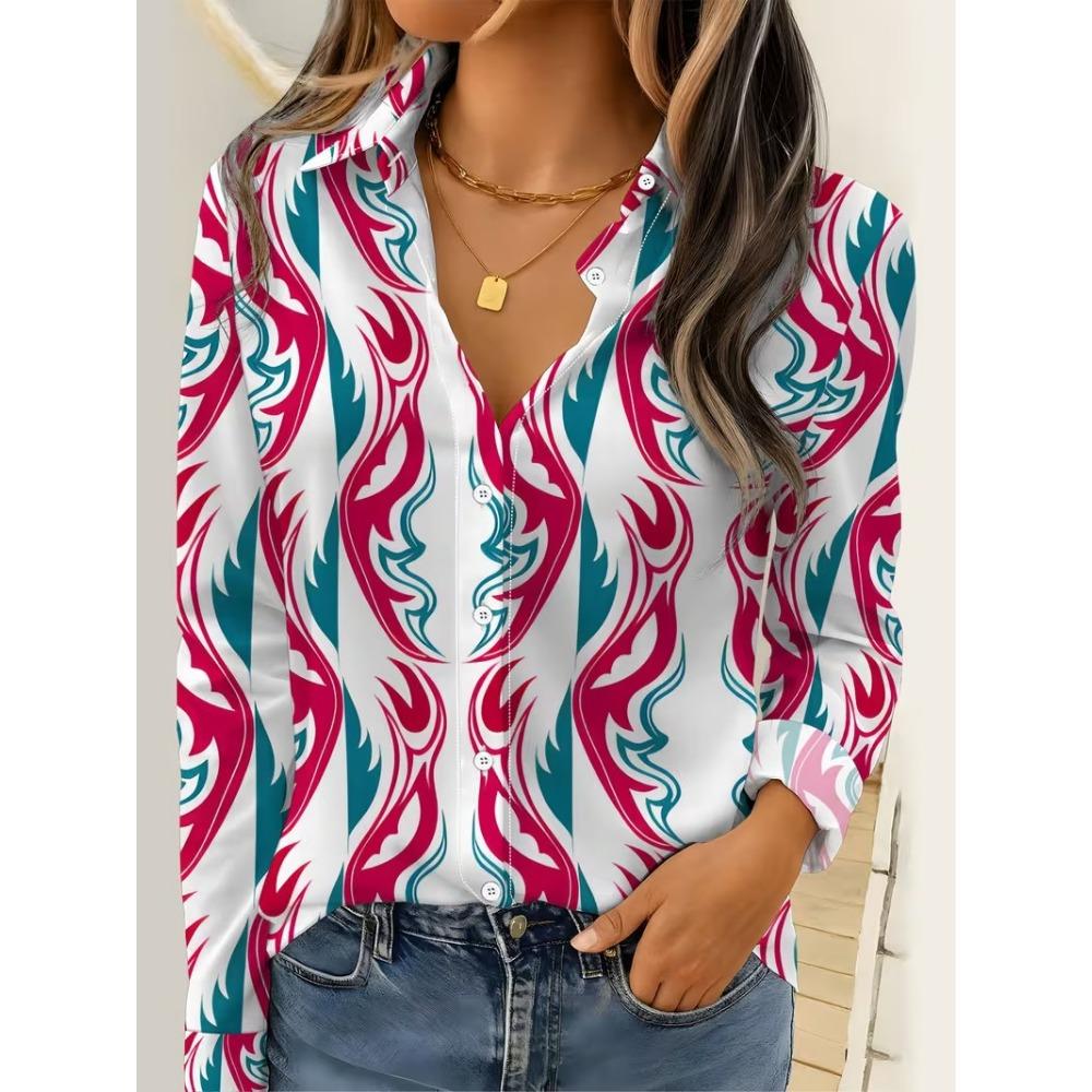 Women 2026 Long Sleeve Shirt Fashion Abstract Dot Printing Blouse Elegant Graphic Casual Daily Wear Spring Autumn Blouse Tops