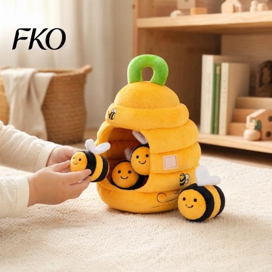 Interactive Baby Toy Beehive Hide And Seek Plush Toy, Pull Out Bee Sensory Activity Infant Grasping Pulling Fine Motor Skill for 0-3 Years, Soft