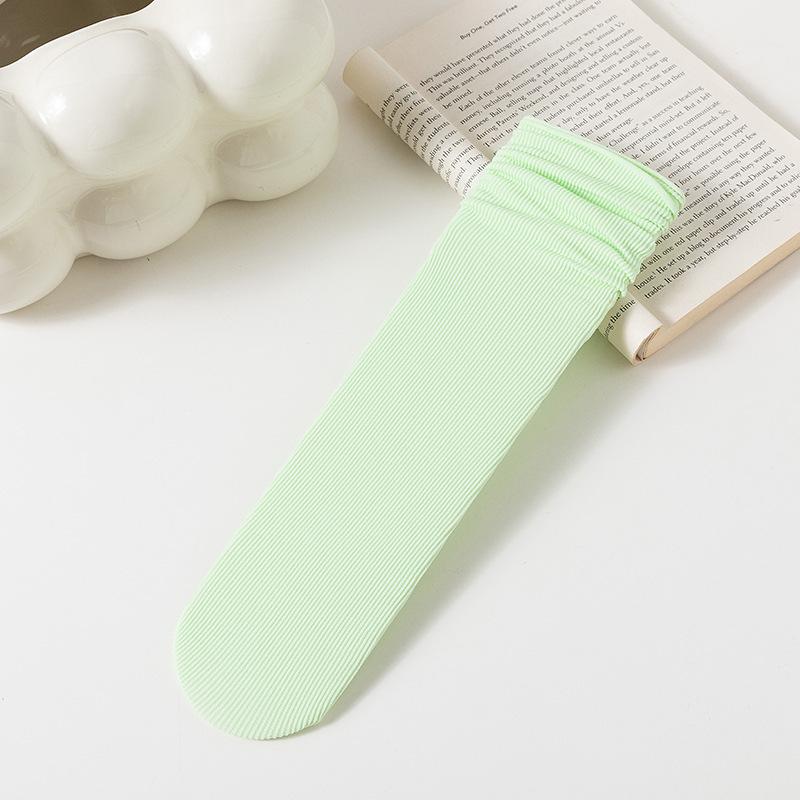 Женские белые носки до середины икры из ледяного шелка: Тонкий, Однотонный, Вельвет, Весна/Лето