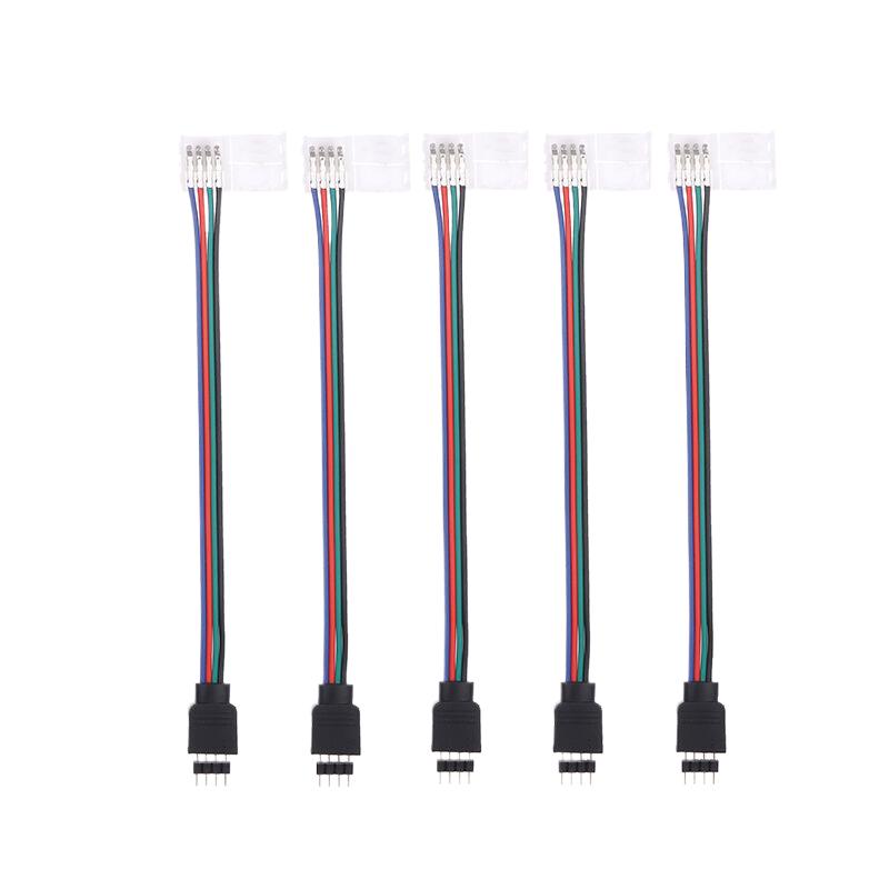 5Pcs 5050 Led Rgb Strip Light Connector 4 Pin Conductor Strip To Controller Jumper Solderless Clip On Pigtail Power Adapter