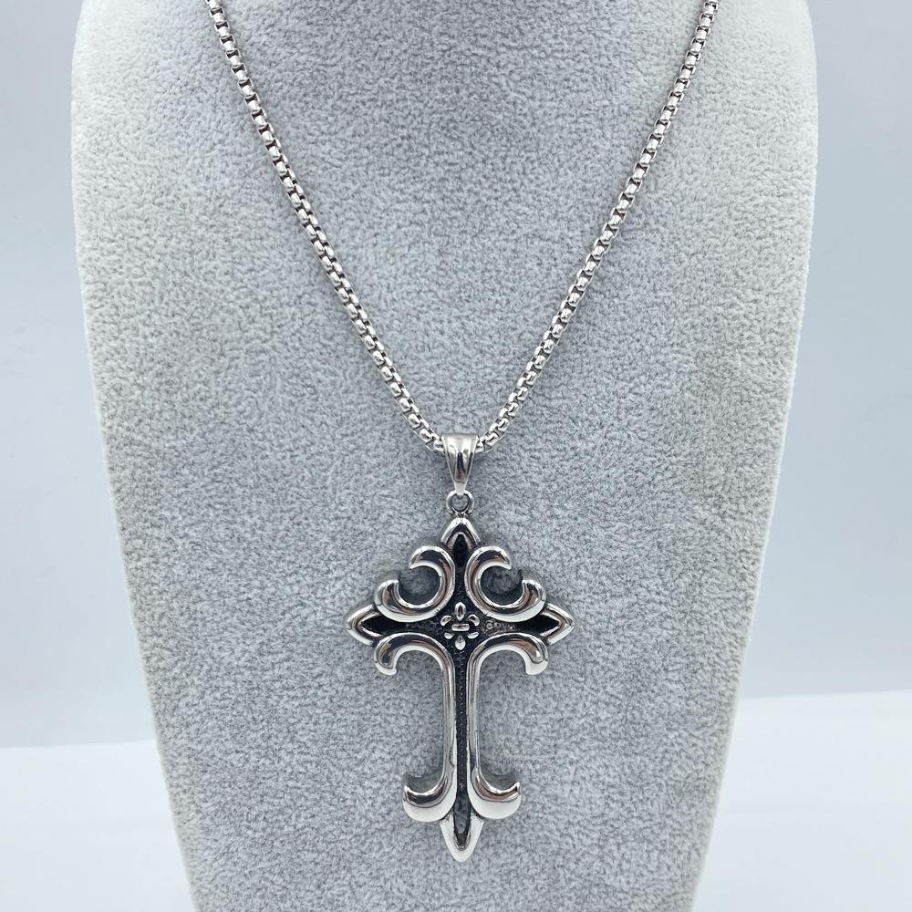 Titanium Steel Cross 70CM Long Necklace Pendant Retro Hip Hop Punk Style Necklace
