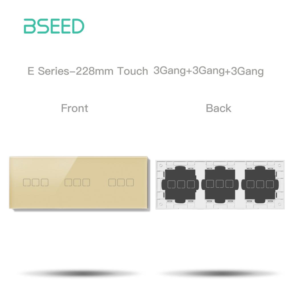 Bseed Переключатель на 1/2/3/4 клавиши с розеткой, только стеклянная панель, золотой, стандарт ЕС, серия Pearl Crystal Glass E Touch