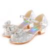 Summer Girls Sandals With Heel Fashion Rhinestone Shiny Glitter Shoes Children Princess Bowtie Pearl Dancing Shoe