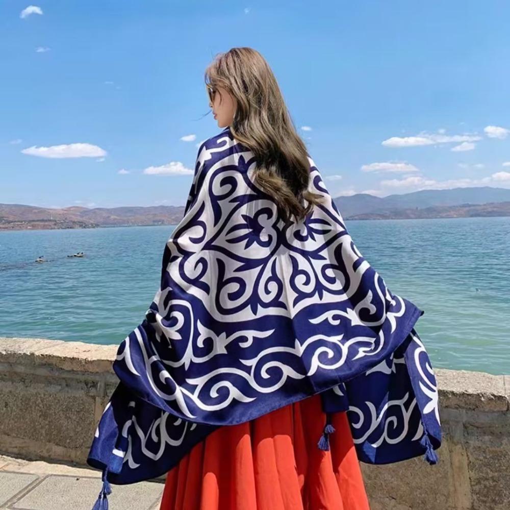 Соленое озеро Чака Туризм на Северо-Западе Этнический стиль Шарф Шелковый шарф Женский Летний Приморский Пляжный Платок Солнцезащитный Тонкий