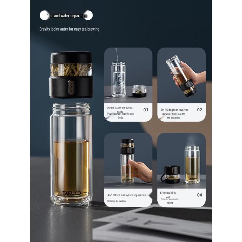 TAFUCO Double-Walled Borosilicate Glass Tea Infuser Bottle