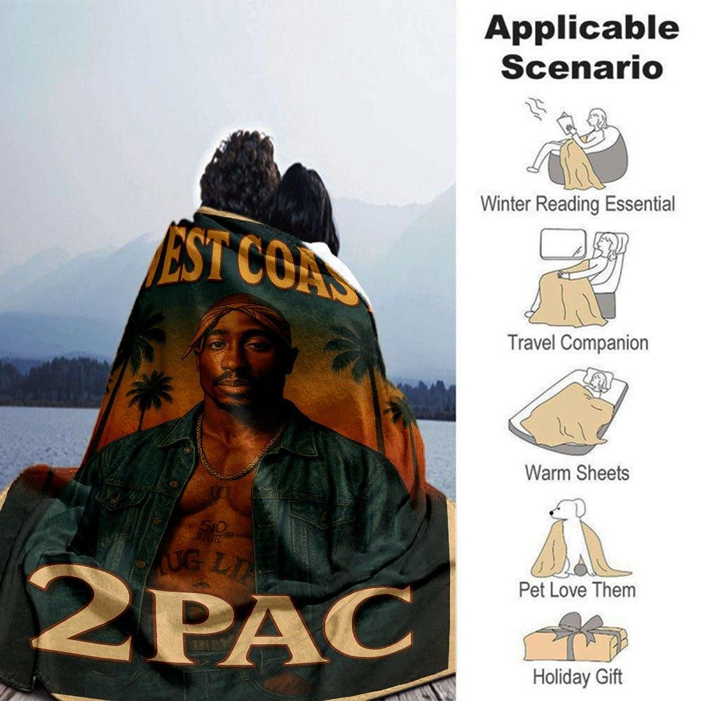 1pc 2PacHip Hop Blanket Soft Lightweight All Season Multi Purpose Throw for Sofa, Bed, Office & Picnics, French Style with Iconic Album Art & Quotes