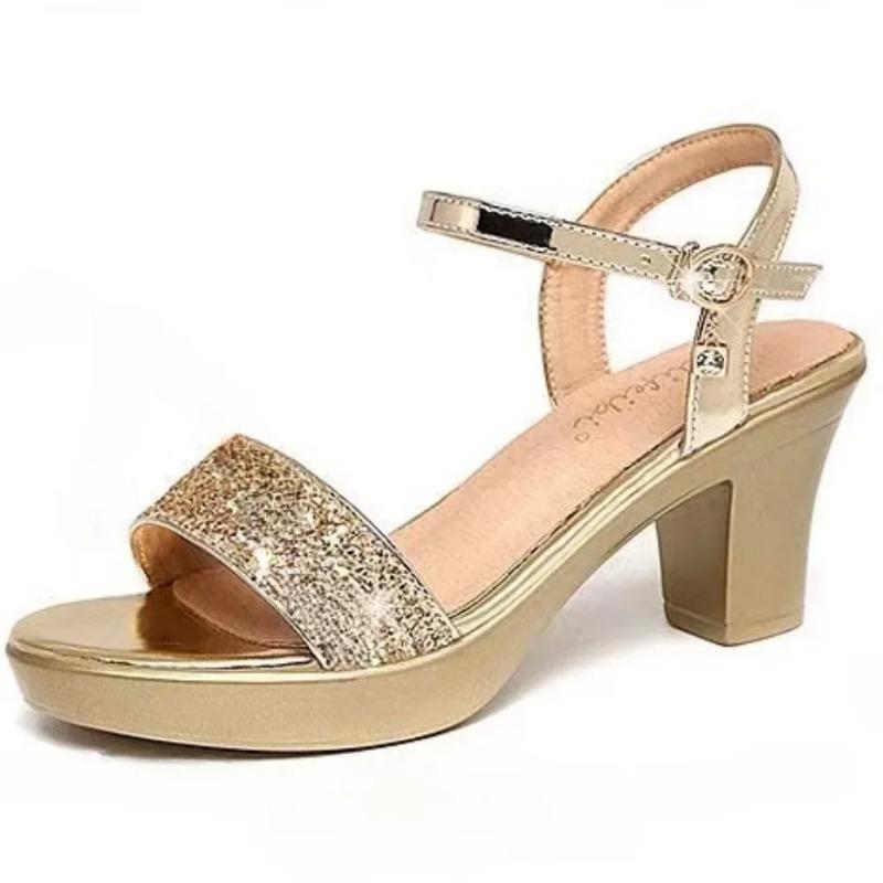 Модные новые летние женские босоножки на толстом каблуке с толстой подошвой, с открытым носком и ремешком на щиколотке, гладиаторские туфли, женские уличные туфли в стиле ретро с высоким каблуком