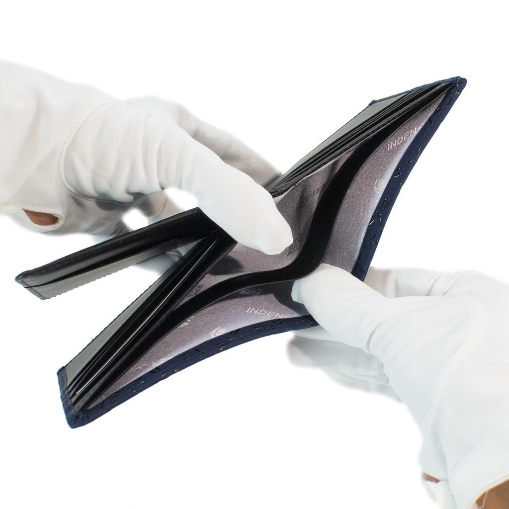 Inden Bill Compartment No Coin Navy Blue X Black Dragonfly Pattern [Indenya] Bi-fold Wallet, F, Purse, Deerskin, Lacquer, 2009-04-008