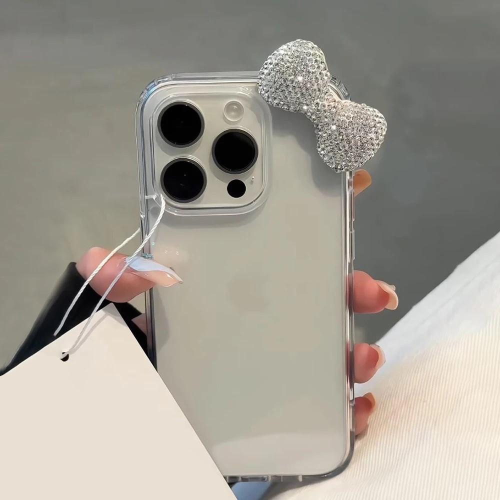Роскошный блестящий 3D чехол для телефона с бриллиантовым бантом для iPhone 17 16 15 14 13 12 11 Pro Max XR XS 7 8 Plus Прозрачный акриловый противоударный чехол