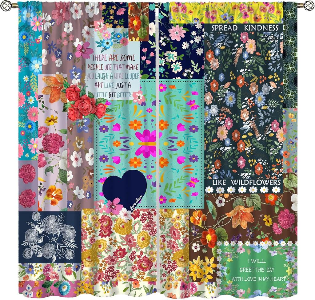 Богемные Бохо Цветочные Шторы Винтажная Абстрактная Картина Маслом Красочное Искусство Средневековые Хиппи Растение Цветок Оформление Окна Шторы Изготовлены Из Полиэстера