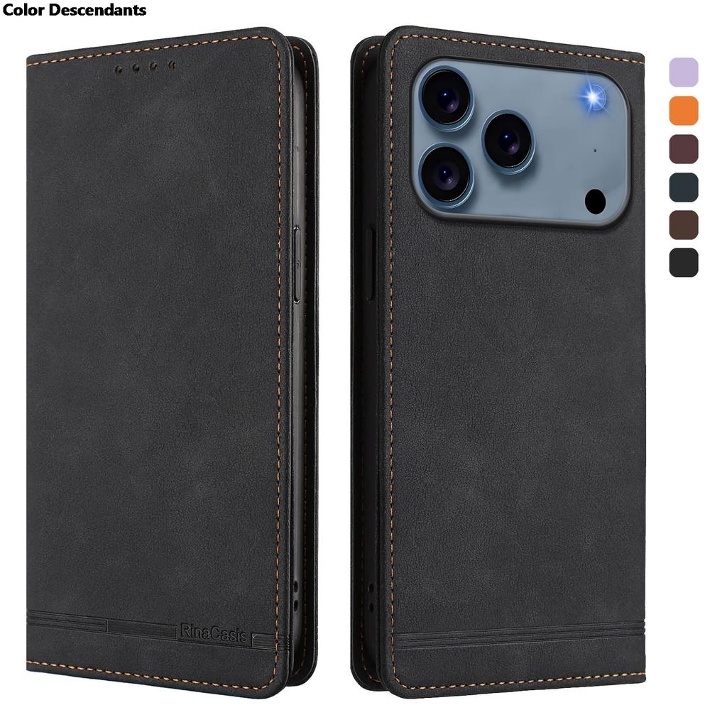 Магнитный кожаный чехол для iPhone 17 Pro Max 16 15 14 13 12 11 17 Air 16 15 Plus 16e SE2 SE3 Чехол-книжка с отделениями для карт