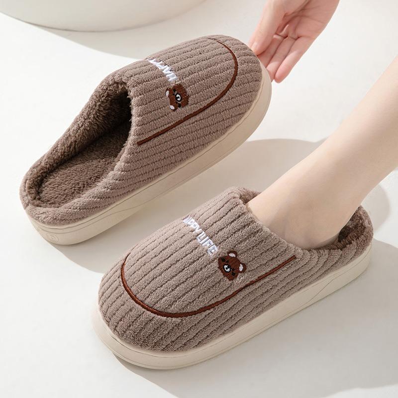 Winter Female Cotton Slippers Couple Home Indoor Warm Cartoon Bear Delicate Plush Slipper