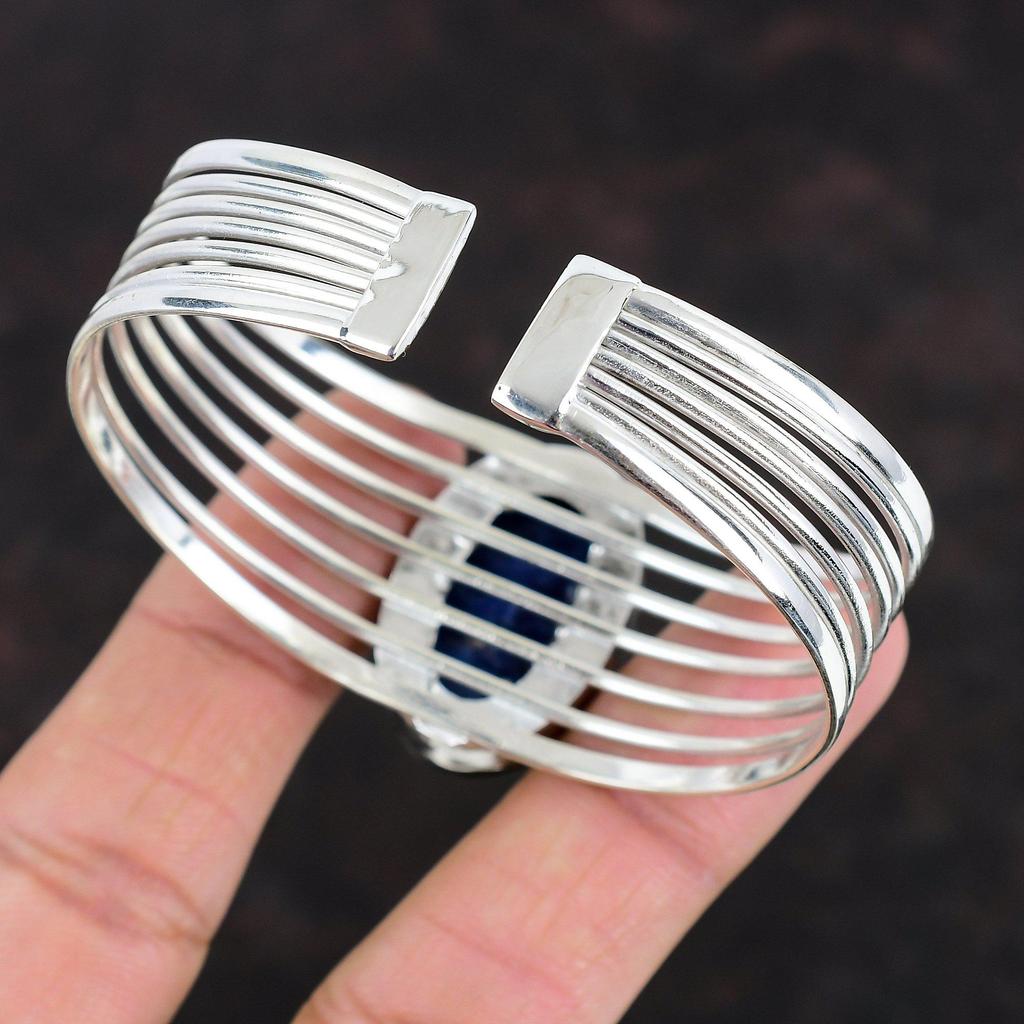 Содалит браслет-манжета уникальный браслет ручной работы из драгоценных камней, регулируемый браслет из стерлингового серебра 925 пробы, изящные ювелирные изделия, подарки для него, женский браслет