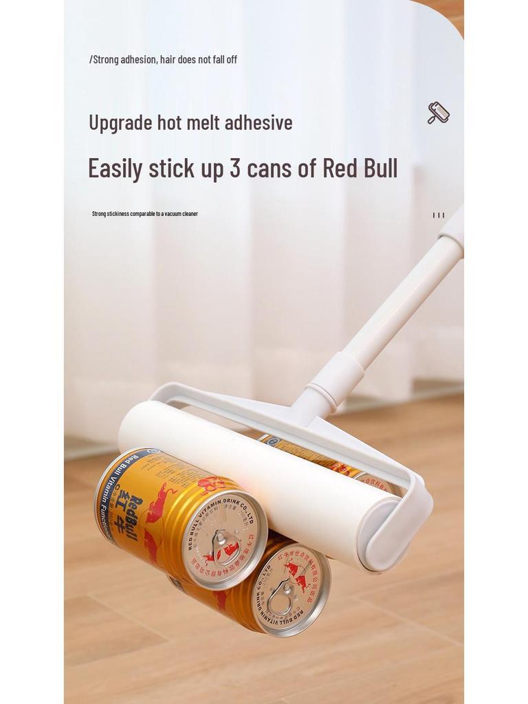 Long-Handle Lint Roller: Hair & Dust Removal Sticky Brush with Tearable Rolls for Floor and Bed.