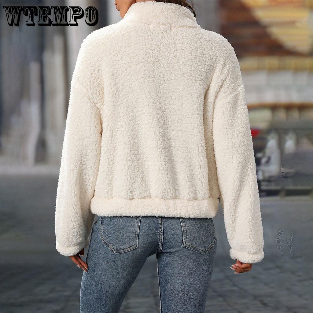 Осенне-зимняя женская плюшевая куртка с длинным рукавом, свободная, с полумолнией и воротником-стойкой, пуловер, толстовка