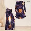 Women Plus Size Halloween Printed V Neck Three Quarter Sleeve Flared Top And Flared Pants Two Piece Set