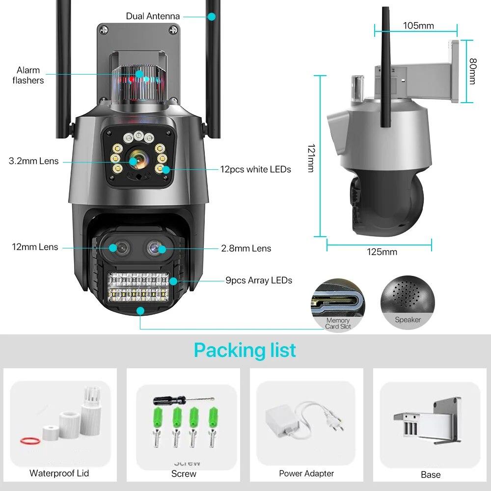 LS VISION Уличная камера EU PTZ 9MP 4K HD 8X гибридный зум три объектива двойной экран Wifi IP камера 4MP полицейский свет сигнализация CCTV видеонаблюдение ICSee