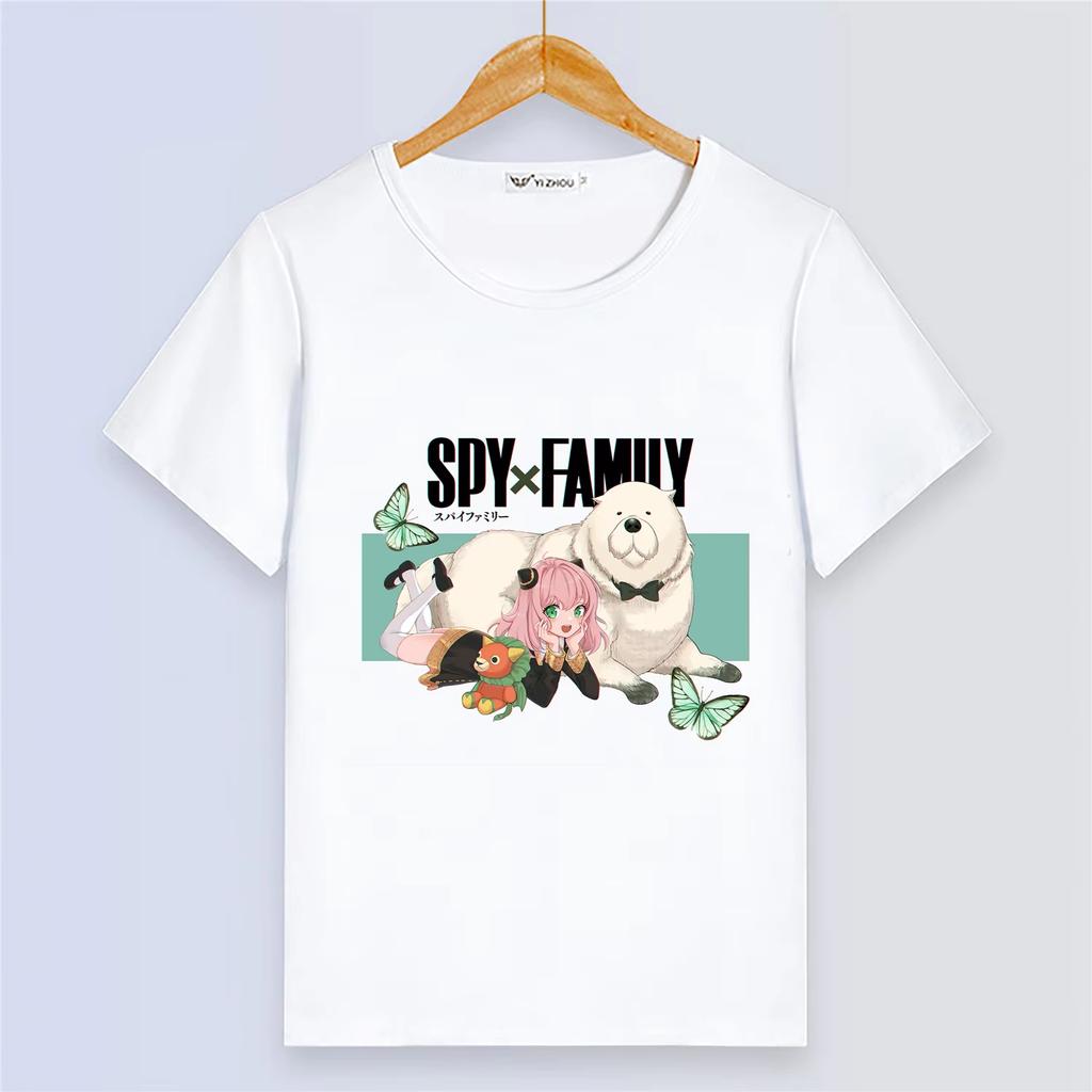 Аниме SPY×FAMILY Короткий рукав Цифровая печать Белый Летняя Большой размер Пара Милый Мультяшный Футболка Харадзюку Стиль Верхняя одежда Женская и Мужская Футболка