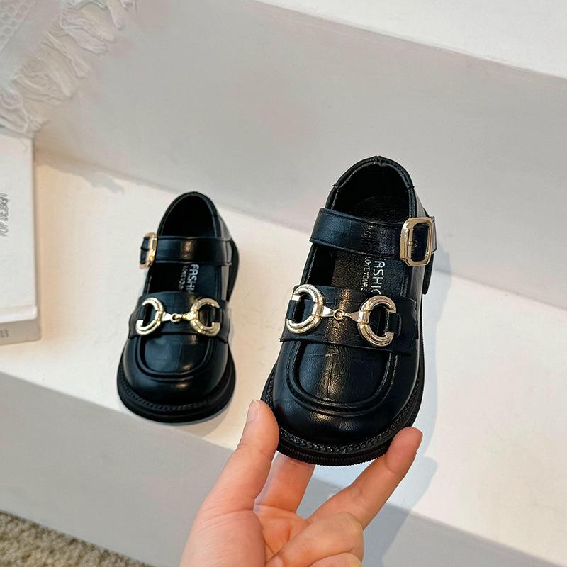 2025 Girls' Spring & Autumn Square Toe Loafers - Soft Sole, Non-Slip, Versatile Horsebit Buckle Leather Shoes